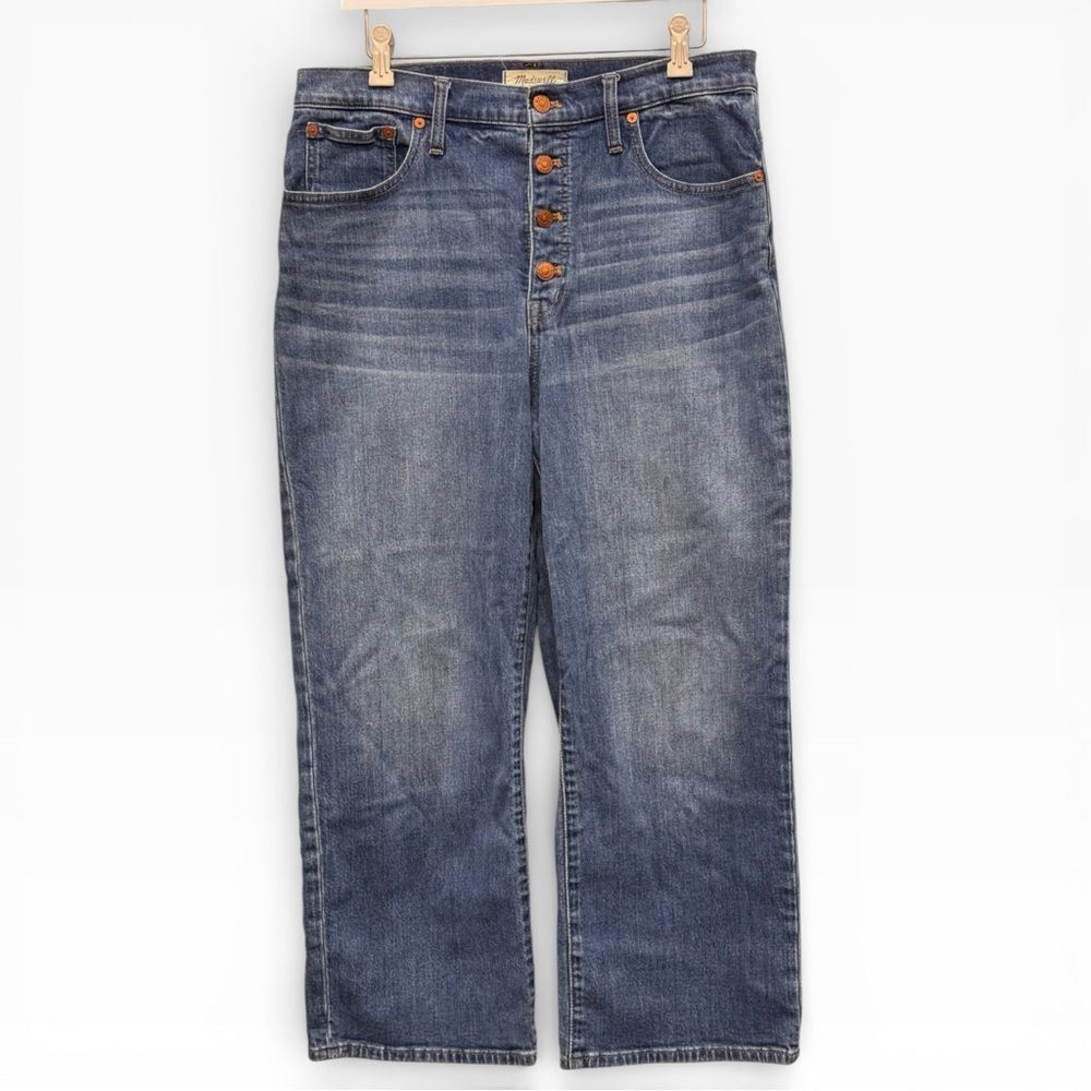 Madewell Perfect Vintage Slim Wide Leg Crop Jeans 31 High Rise Button Fly Blue